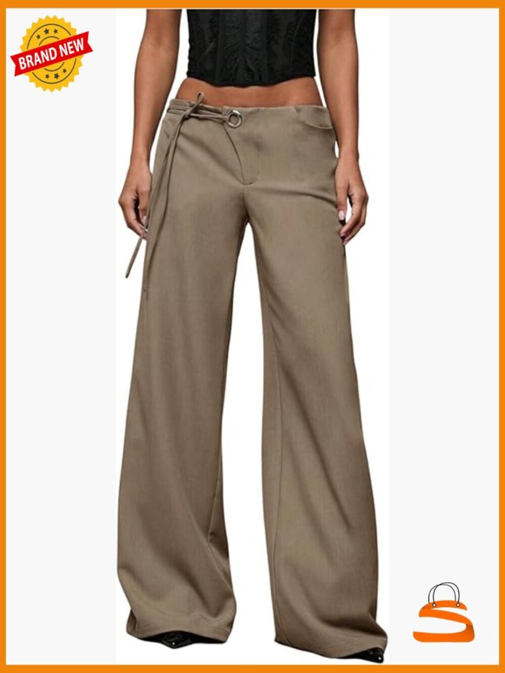 Wide Leg Low Rise Dress Pants Work Slacks Trousers Stretch Palazzo